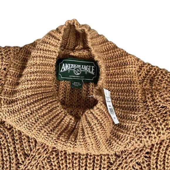 American Eagle Womens Mock Neck Cable Knit Long Sleeve Sweater NWT Tan Medium - Picture 7 of 11